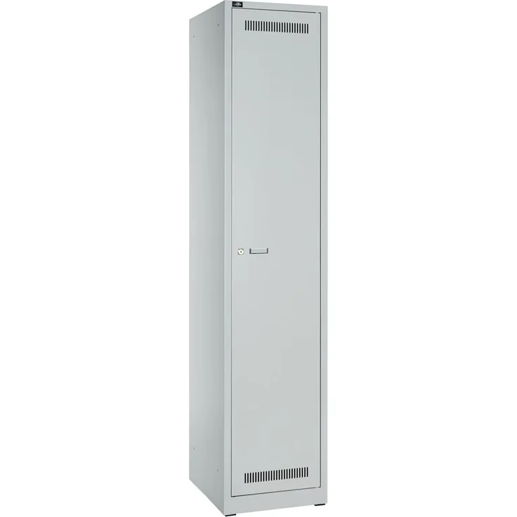 BISLEY Garderobenschrank Light abschließbar mit Belüftungslöchern, Hutboden, Handtuchhalter, Kleiderstange & 3 Haken - Spind mit Schloss in lichtgrau - 1 Abteil, Fachbreite: 400 mm, GL04S1-245