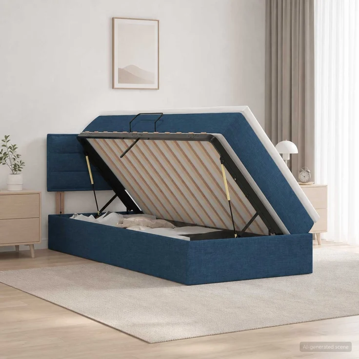 vidaXL LED-Speicherbett mit Matratze Blau 90 x 200 cm Stoff 3458978 – Bild 4