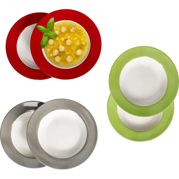6x Variant Trio Suppenteller tiefe Teller Pasta Salat 6 Personen Rot Grau Grün