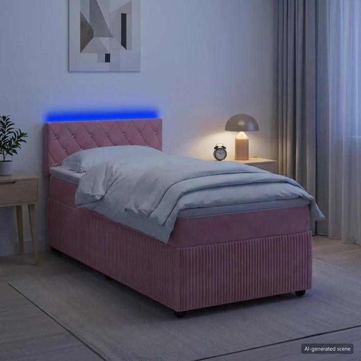 vidaXL Boxspringbett mit Matratze mit Kopfteil Rosa 90 x 200 cm Samt 3453064 – Bild 1