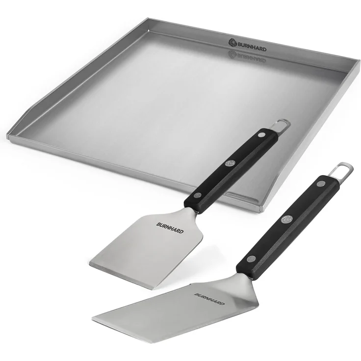 BURNHARD® Edelstahl Plancha Set Fred 41,5 x 40,0 cm mit 2-tlg. Grillspachtel und Grillschaber Set - Multi-Color - #946147 – Bild 1