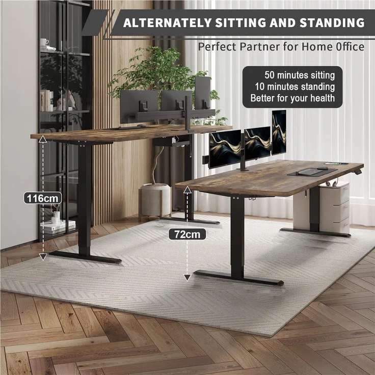 JUMMICO Schreibtisch elektrisch höhenverstellbar mit Kabelwanne und USB-Buchse, Vintage-Braun, 80x80 cm – Bild 3