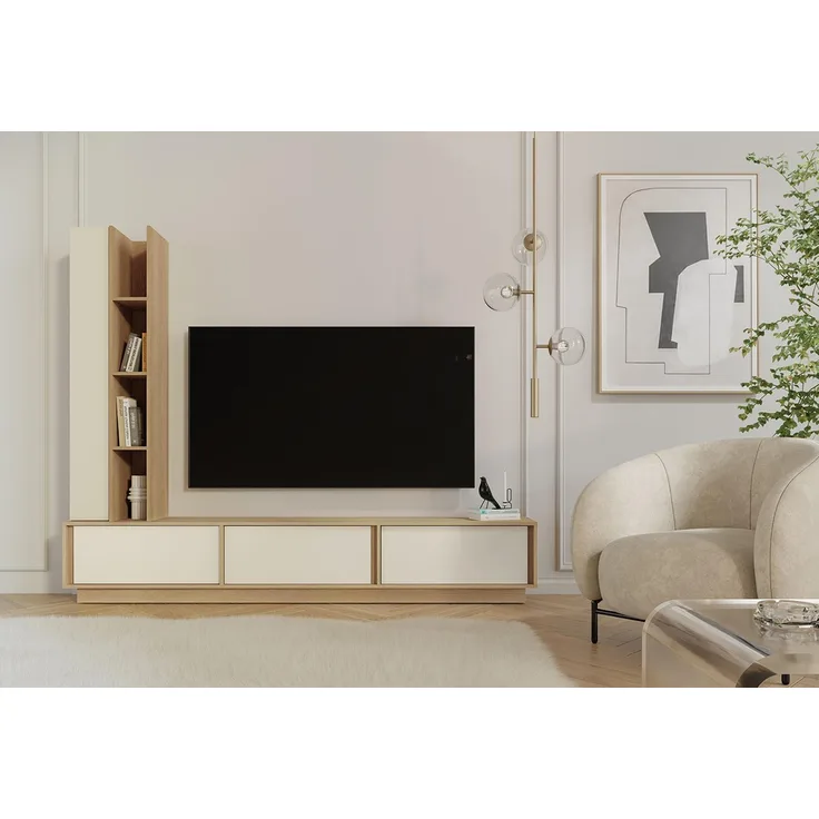 AX LIVING Varelo TV-Wände 230 cm Frühlings-Eiche/Macadamia stehend, Regal links