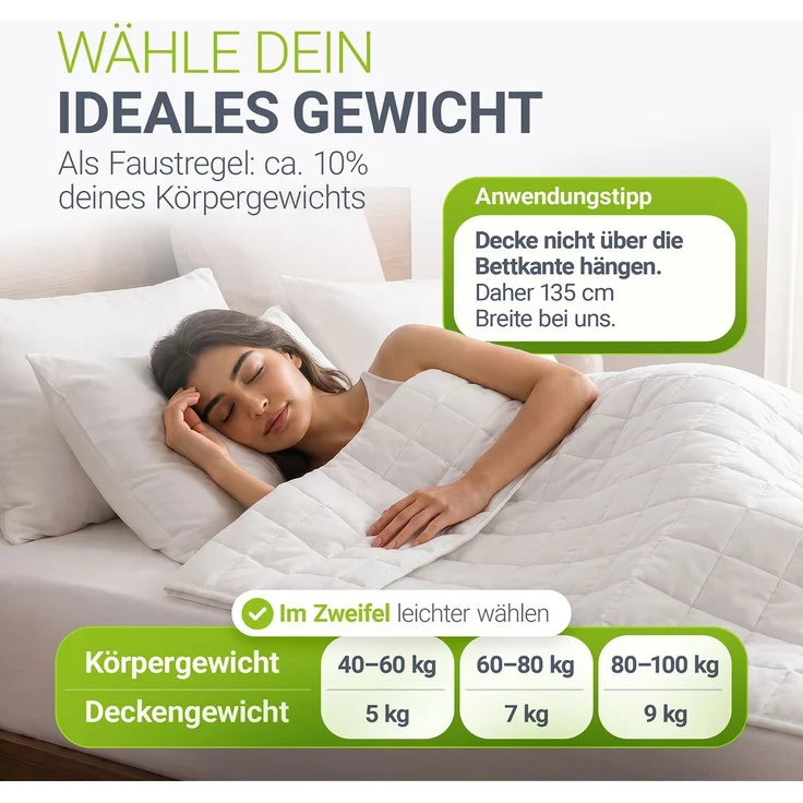 Juskys Gewichtsdecke 135x200 – weiß, beschwerte Schlafdecke mit Glasperlen, Baumwolle & Mikrofaser, entspannend & schlaffördernd bei Unruhe – 9 kg – Bild 4