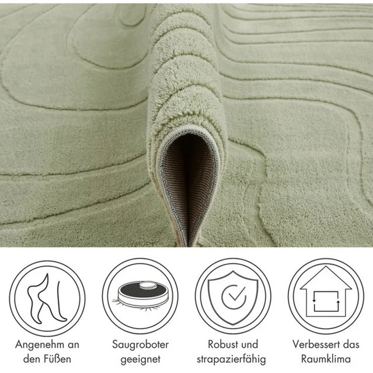 Andiamo Teppich Dale, rechteckig, Höhe: 10 mm, Uni Farben, Hoch-Tief-Struktur, Carving-Effekt, Wohnzimmer – Bild 4