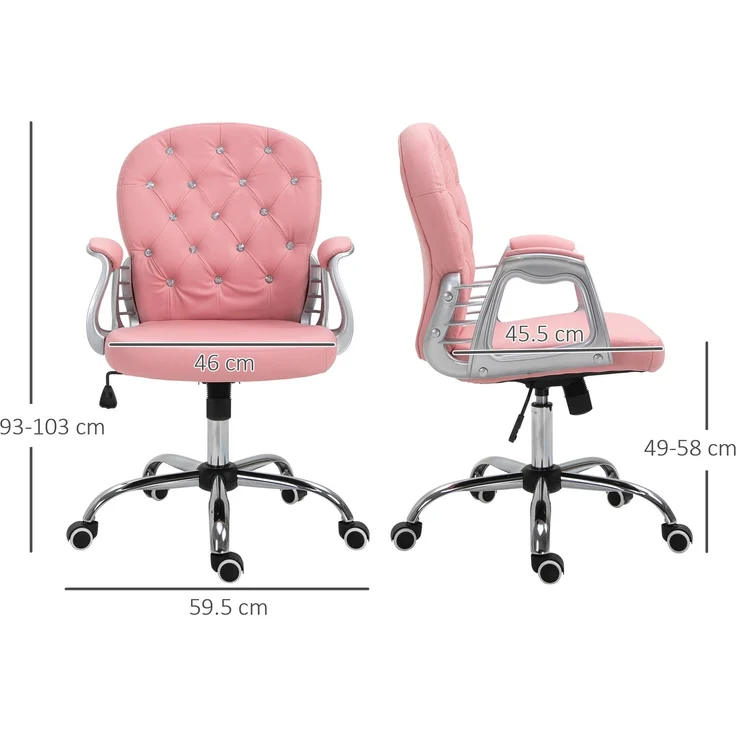 Faumrta Bürostuhl Chefsessel ergonomisch gepolsterte Rückenlehne, Rosa, PU, 59,5x60,5 95-105 cmBonded Leather59.5cm*60.5cm*105cmRosa – Bild 3