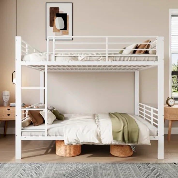 FAVSH Etagenbett 140x200 cm aus Metall, Hochbett mit Rausfallschutz und Leiter, Geräuscharmes Doppelbett, rutschfest, für Jugendliche und Erwachsene, WG & Ferienwohnung, Weiß A – Bild 8