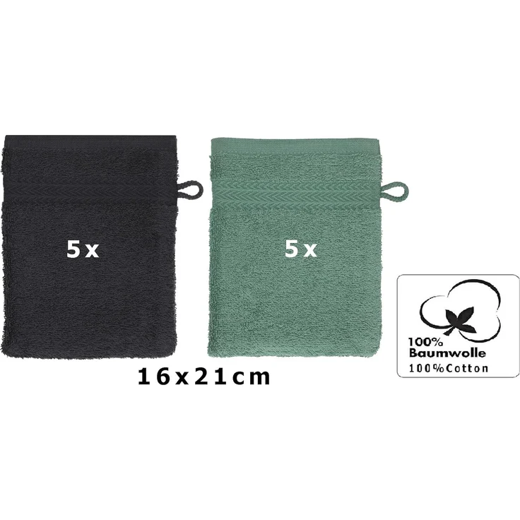 Betz Waschhandschuh 10 Stück Waschhandschuhe Premium 16x21 cm Farbe Graphit - tannengrün, (10-St) – Bild 2