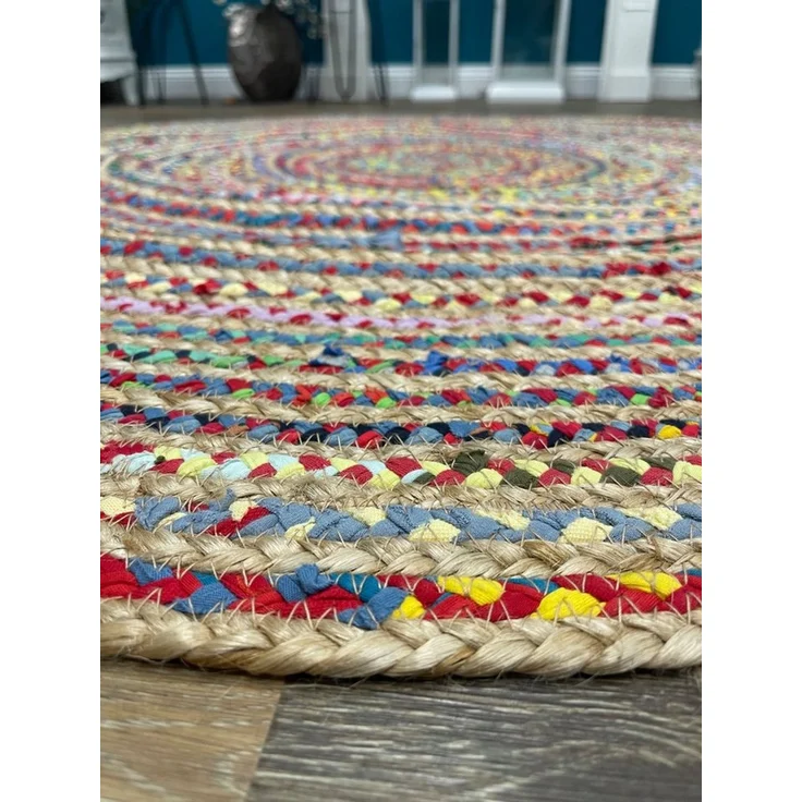 Myflair Möbel & Accessoires Teppich Boho Breeze, rund, Höhe: 10 mm, Juteteppich, handgeflochten, Wendeteppich, farbige Baumwoll-Akzente – Bild 3