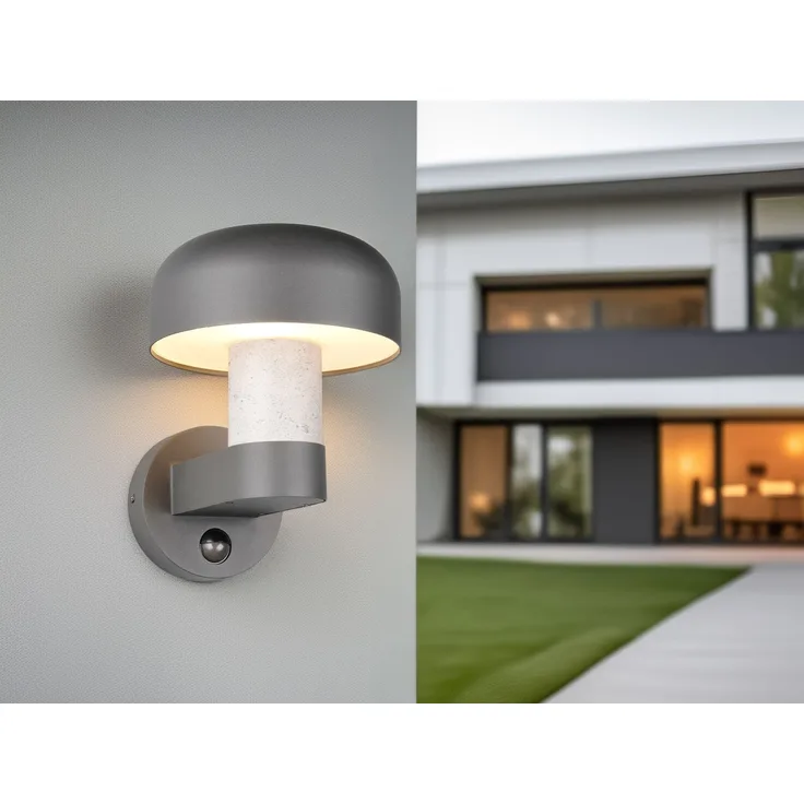 Außenwandleuchte FRASER Betonoptik mit Bewegungsmelder, H: 24cm