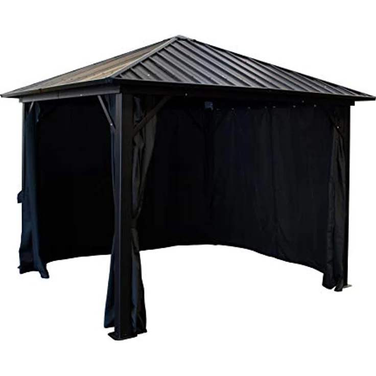 DEGAMO Garten Pavillon Novara, 3x3 Meter, schwarzes Alugestell, Dach aus verzinktem Trapezblech, mit dunkelgrauen Seitenteilen – Bild 2