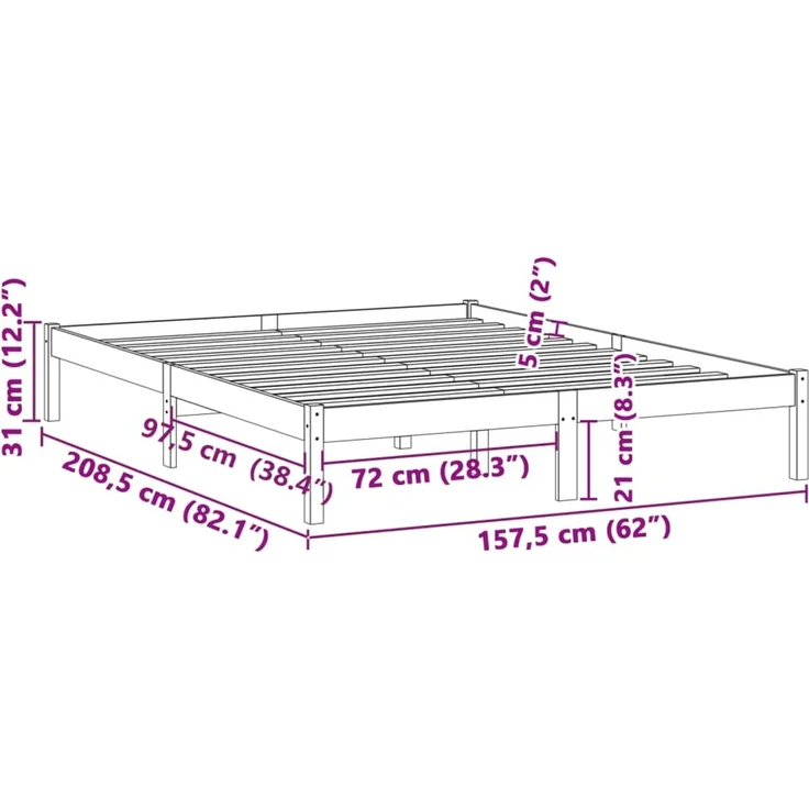 vidaXL Massivholzbett ohne Matratze 152x203 cm Kiefer 822459 – Bild 8