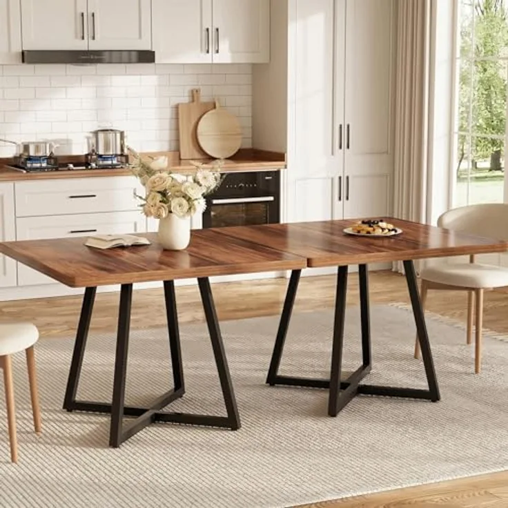 LITTLE TREE Kleiner Esstisch, 2er Set, 80×80 cm Küchentisch klein für 4 Personen, rustikaler brauner Holz-Küchentisch mit Metallbeinen, Mehrzweck Tisch für Esszimmer, Küche und Restaurant