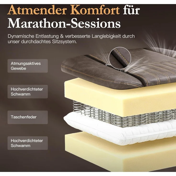 Gaming Stuhl mit Massage Lendenwirbelstütze, Fußstütze Braun PU Leder – Bild 3