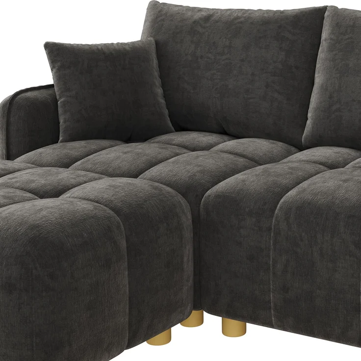 ZUBALIYA L-/U-förmiges wandelbares Ecksofa, 5-Sitzer modulare Sofakombination mit 2 Hockern und Kissen, Chenille-Stoff, Cloud-Sofa, breite Armlehnen, geeignet für Wohnzimmer, Modell N653P7720G – Bild 17