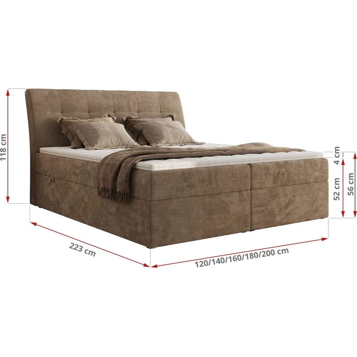 Boxspringbett DAGOS 180 x 200 cm mit Kopfteil, Lattenrost und Stauraum – Doppelbett mit Matratze & Topper T25 , stabile Konstruktion, Bettkasten, modernes Design - Braun Schenille glatt - H3 – Bild 5