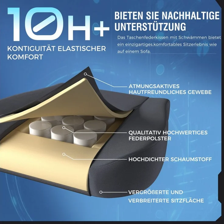 GTPLAYER Gaming Stuhl, Atmungsaktiver Bürostuhl, bürostuhl ergonomisch, Hochwertiger - Stoff, Ergonomischer PC Stuhl, 160° Verstellbare Rückenlehne und ausziehbare Fußstütze, Grau – Bild 2