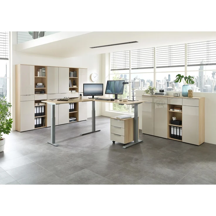 Komplettbüro SANTORIN I Riva Eiche & Glas Cashmere 10-teilig – Bild 1