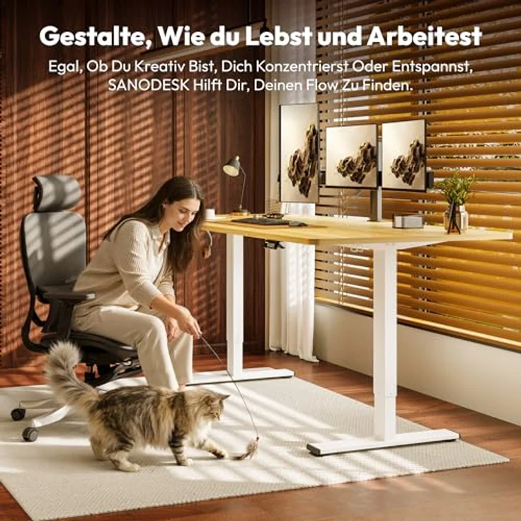 SANODESK Elektrisch Höhenverstellbarer Schreibtisch 180x80 cm – Ergonomischer Steh-Sitz Tisch mit Memory-Funktion für Homeoffice und Heimbüro, ahorn, Computertisch, Standing Desk – Bild 3
