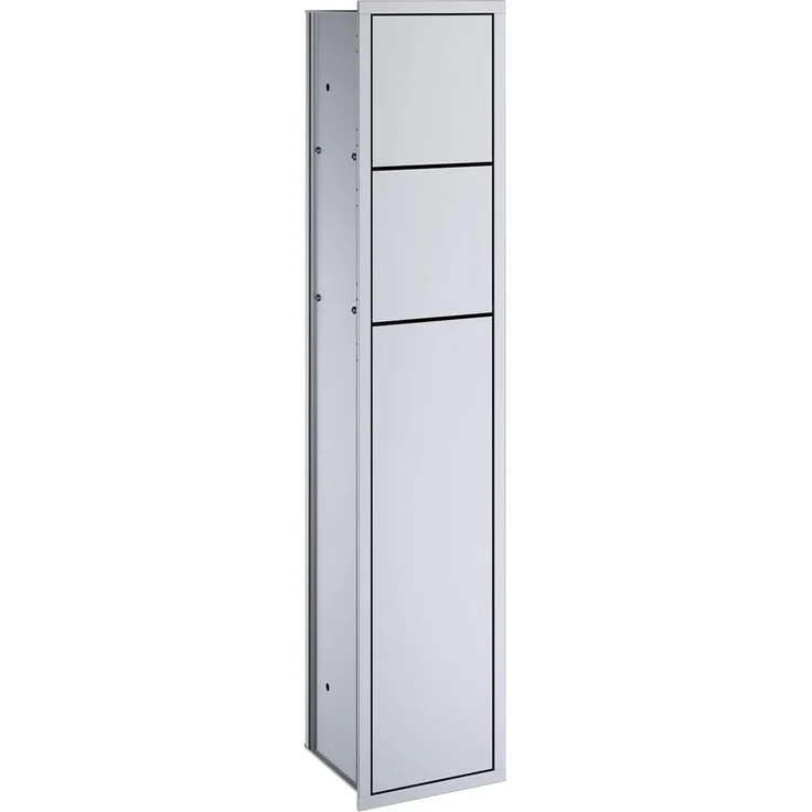 Emco Asis 150 Unterputz-Schrankmodul für das Gäste-WC, Badezimmerschrank als Toilettenpapierhalter & Klobürstenhalter mit extra Fach, Hochschrank mit Push to Open-Funktion, Silber – Bild 1