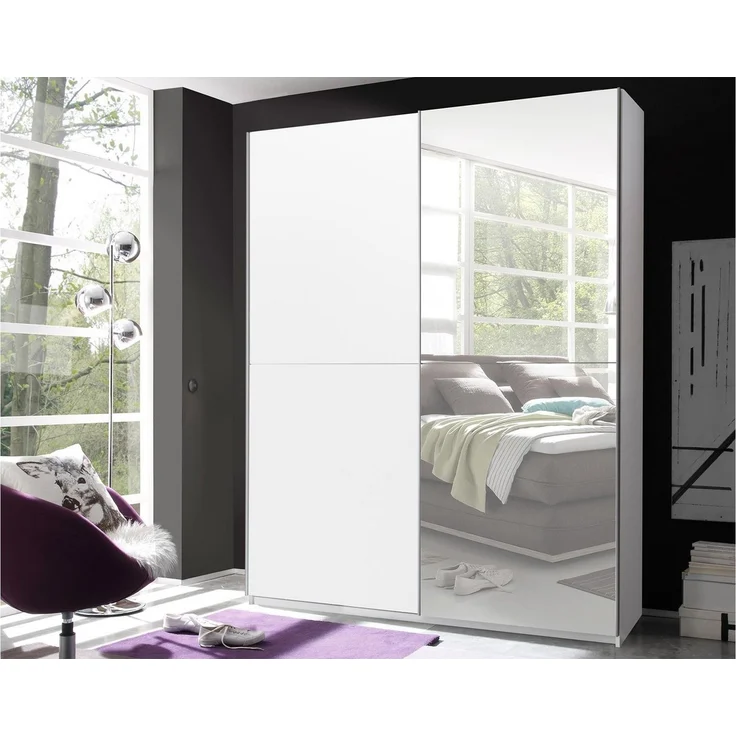 Schwebetürenschrank PULS Kleiderschrank Schrank Schlafzimmer 170cm weiß Spiegel – Bild 5