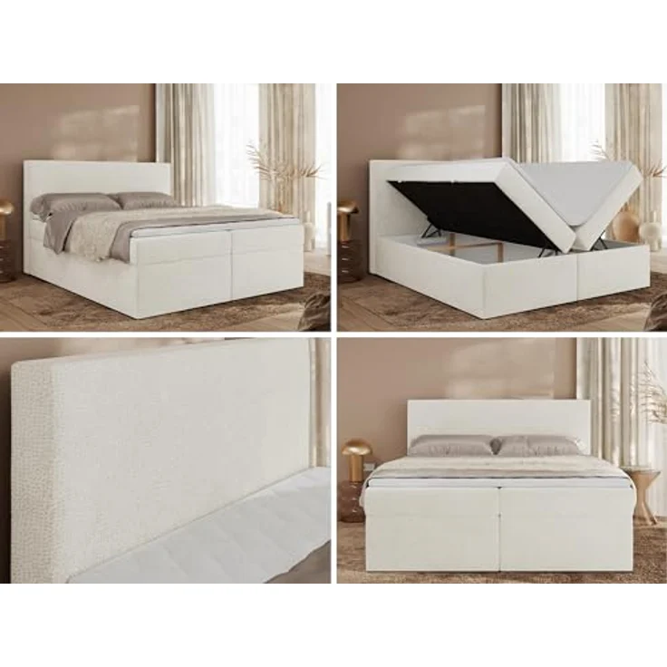 MKS Boxbett Jaguar, Ecru, 2-Sitzer, 200x200 cm, H4, 7-Zonen Taschenfederkern, Oeko-Tex® – Bild 3