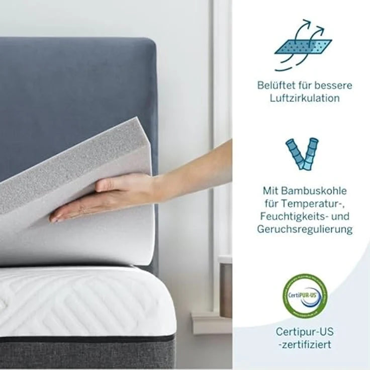 LUCID Memory Foam Matratzen Topper 160x190 cm mit Bambuskohle, 5 cm dicke Matratzenauflage 160x190 cm – Bild 4