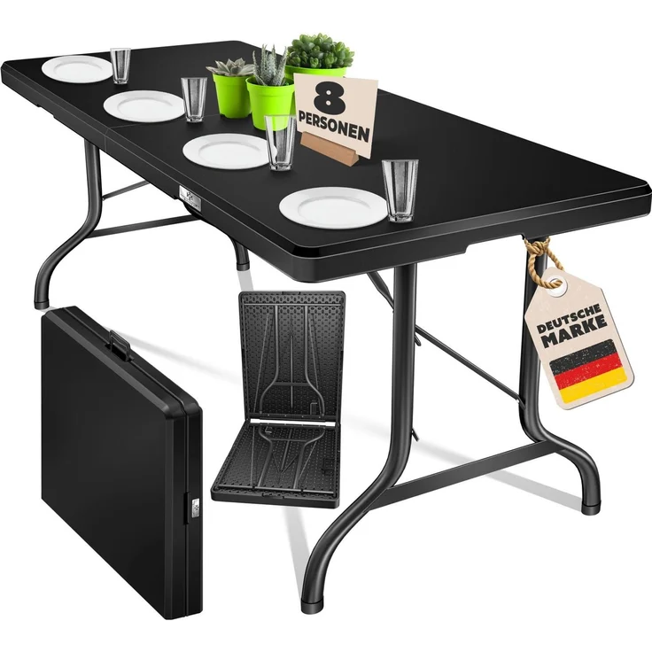KESSER® Buffettisch Tisch klappbar Kunststoff 183x76 cm Campingtisch Partytisch Klapptisch Gartentisch für Garten, Terrasse und Balkon zusammenklappbar 8 Personen inkl. Tragegriff und Cover Schwarz, 183cm – Bild 1