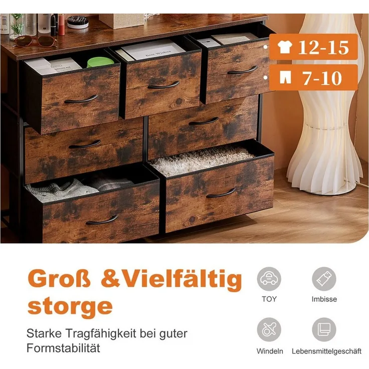 DUMOS Stauraumschrank Kommode mit Stoffschubladen, Stoffkommode für Schlafzimmer Geeignet Schubladenschränke