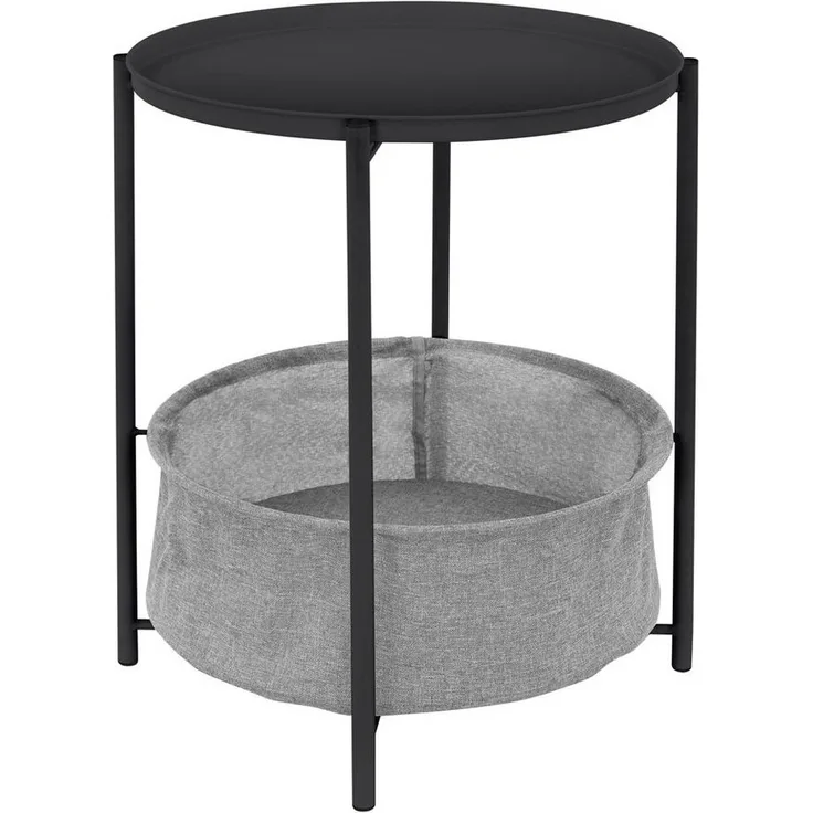ML-DESIGN Beistelltisch Couchtisch aus Metall mit Stoffkorb als Stauraum & abnehmbarer Tablett, Sofatisch Wohnzimmertisch Nachttisch Tisch Couchtisch Anthrazit