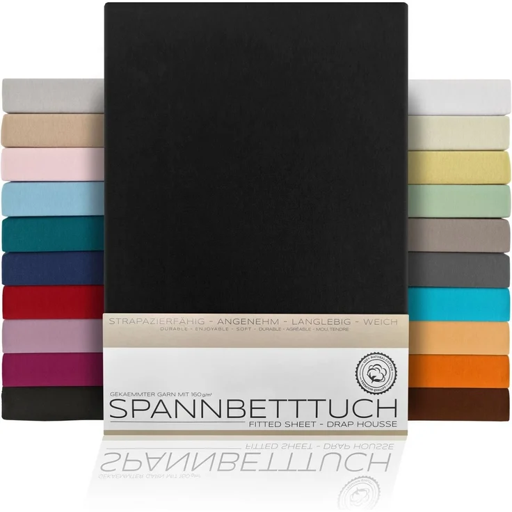 Beautex Spannbettlaken, Gummizug: rundum, (1 Stück), gekämmte Baumwolle Premium Jersey, 160g/m², Schwarz, Topper - 90x200x15 cm