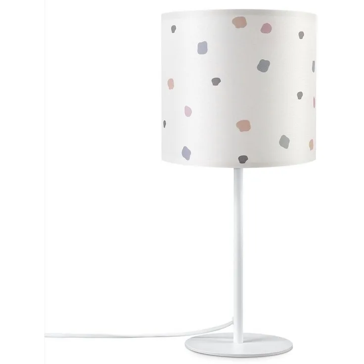 Paco Home Tischleuchte Luca Dots, ohne Leuchtmittel, Nachttisch Stoff Lampenschirm Rund Punkte E14 Bunt Retro Textil