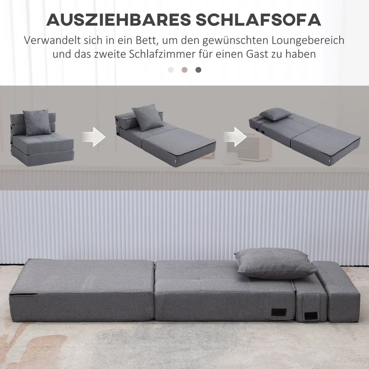 MELAYR, Schlafsessel Relaxsessel Gästebett, abnehmbarer Bezug, 70 cm x 70 cm x 61 cm, Dunkelgrau – Bild 6