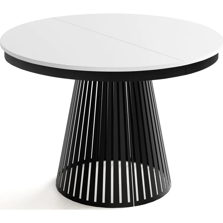 WFL GROUP Esstisch Naro Black ausziehbar rund modern mit schwarzen Metallbeinen (MADE IN EU, erhältlich in 2 Größen – 100/120 cm, ausziehbar auf 180/200 cm), platzsparender Tisch mit Lamellen für Küche, Esszimmer oder Wohnzimmer – Bild 1
