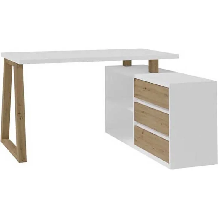 Eckschreibtisch Schreibtisch Iwo 135x115x75cm weiß Artisan Eiche