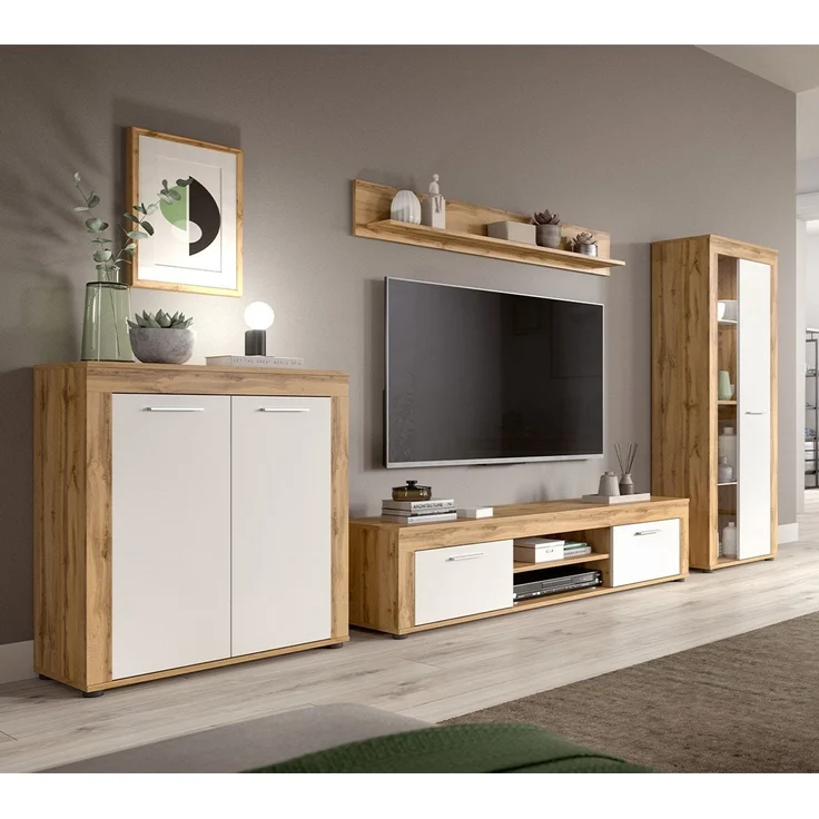 xonox. home Wohnen Jam X8BK6T20 Highboard Hochkommode Wohnzimmerschrank Hochschrank in Wotan Eiche Melamin und weiß Melamin, ca. B/H/T: 80 x 88 x 35 cm – Bild 7