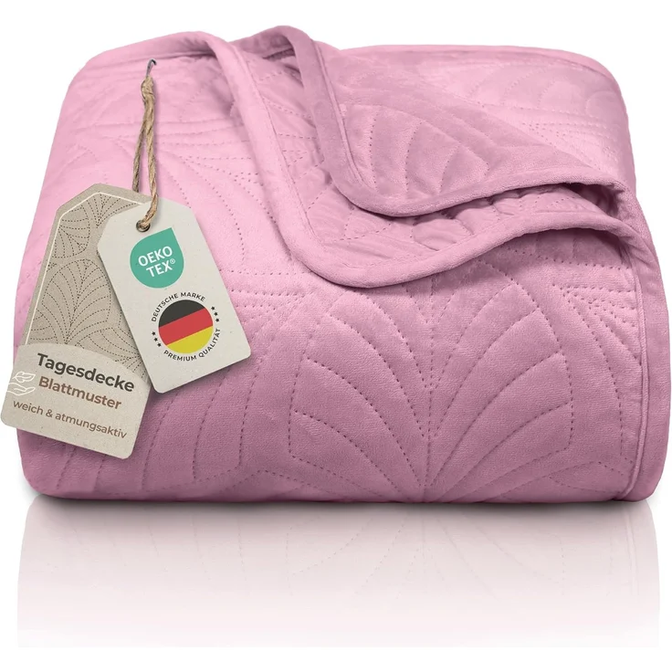 Gräfenstayn Tagesdecke Premium - Bettüberwurf mit Steppung & Blatt-Design, Warme Premium Tagesdecke