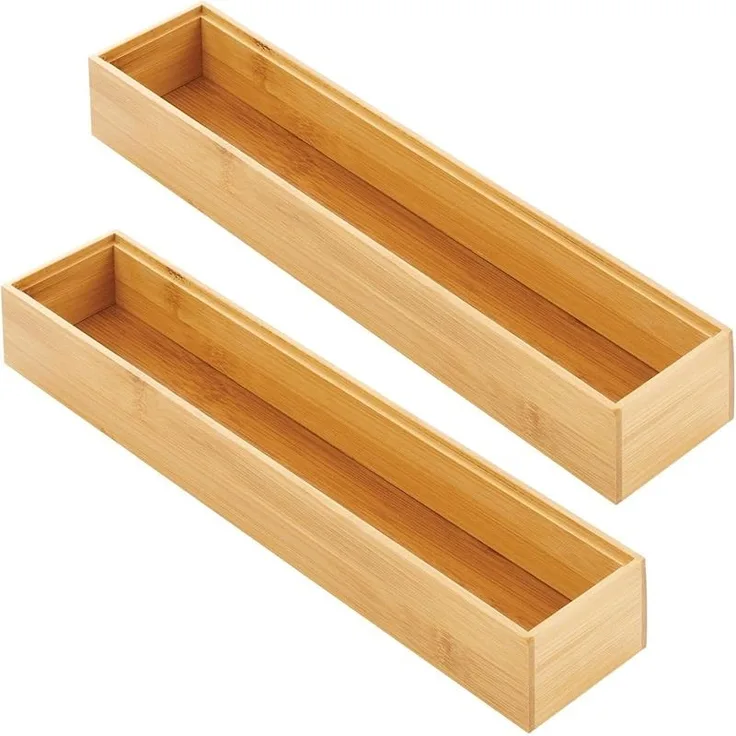 mDesign Schubladeneinsatz Aufbewahrung Organizer schmal 2er-Set Bambus Natur