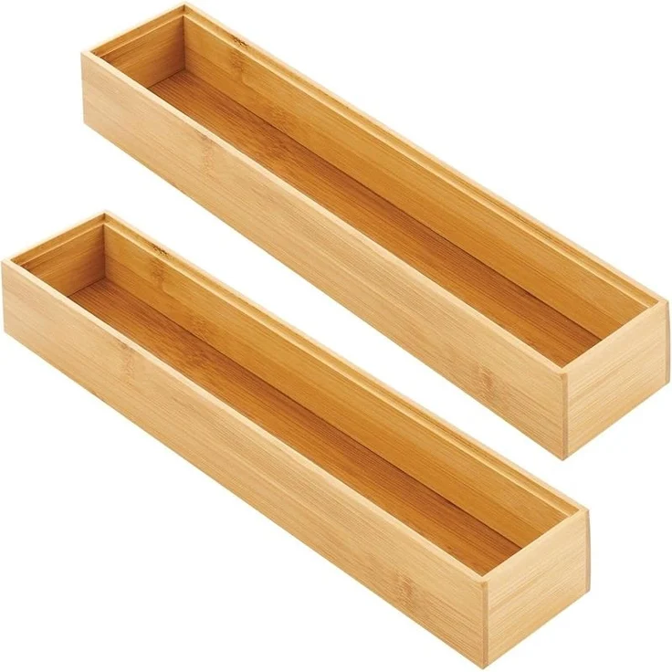 mDesign Schubladeneinsatz Aufbewahrung Organizer schmal 2er-Set Bambus Natur – Bild 1