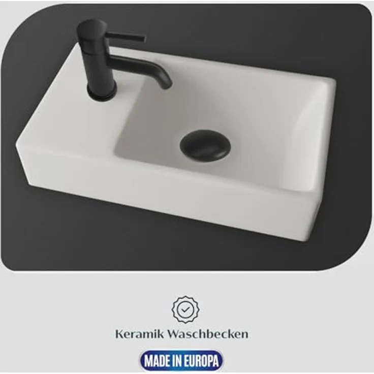 Alpenberger Badmöbel-Set Gäste WC Waschbecken mit Unterschrank - Badschrank Hängend, (2-tlg. Waschtisch Set Schwarz, Waschbeckenunterschrank mit Softclose), Waschplätze für Kleine Bäder - Badschrank Hängend und Vormontiert – Bild 6