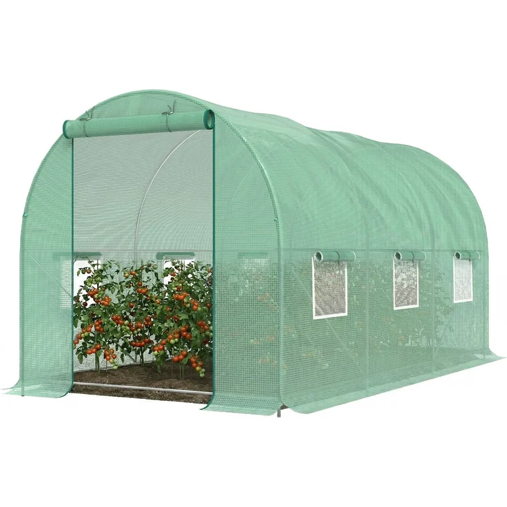 Wohnora-Tunnelgewächshaus 4,5 m L x 2 m B x 2 m H, Rohrrahmen, verstärkter, verzinkter Stahl, 1,8 cm dick, 6 Fenster, 1 Tür,H 2000cm x T 1550cm x B 2000cm,Grün – Bild 3