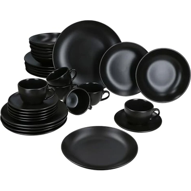 MamboCat Kombiservice 30tlg Kombiservice Panther Steingut 6 Personen Tassen Teller flach, Steingut – Bild 1