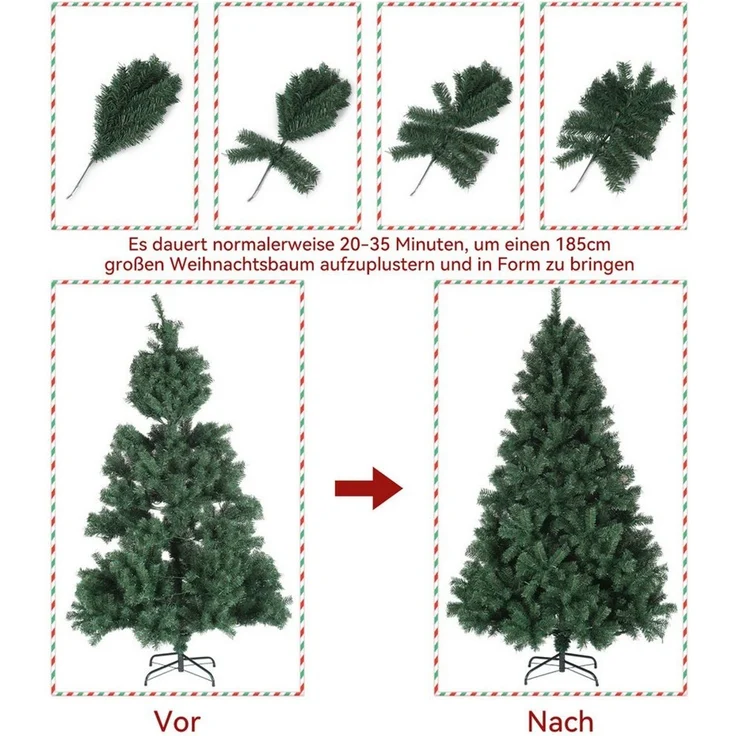 oyajia Künstlicher Weihnachtsbaum Künstlicher Weihnachtsbaum,8 Beleuchtungsmodi, Weihnachten-Dekoration, Christbaum Künstlich, Kompakter Weihnachtsbaum mit 150 LEDs, Dichter Optik & Metallständer – Bild 2