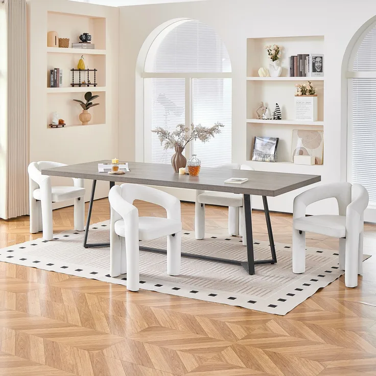 Esszimmerstuhl mit Armlehnen, Samtbezug in Beige und modernem Design, 4er-Set,H 75 x T 62 x B 52 cm