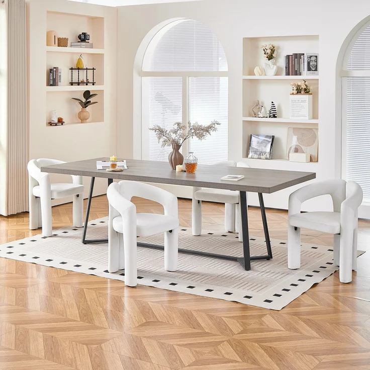 Esszimmerstuhl mit Armlehnen, Samtbezug in Beige und modernem Design, 4er-Set,H 75 x T 62 x B 52 cm – Bild 1