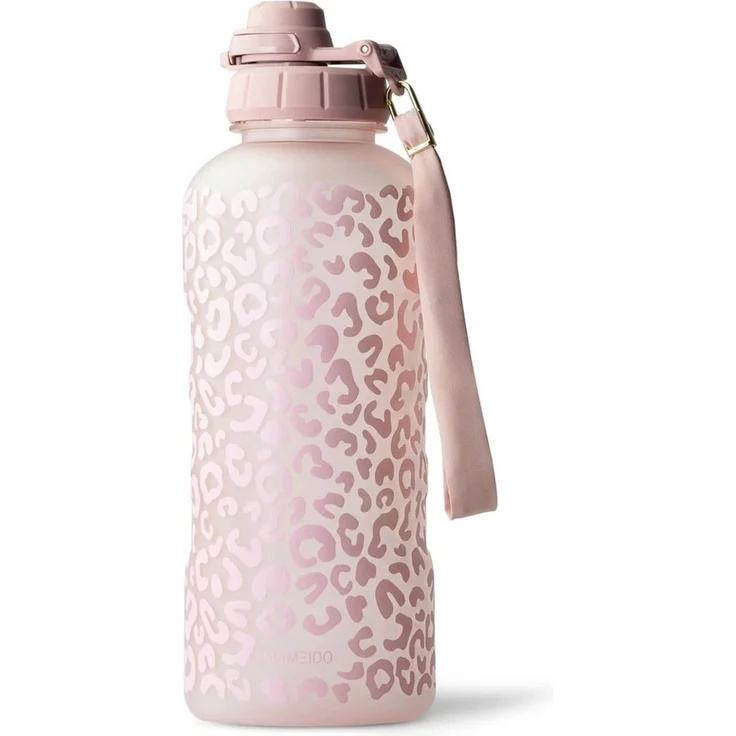 MAMEIDO Trinkflasche, mit 2-in-1 Deckel, Zeitmarkierung, Handschlaufe in 0,5l, 1l, 1,5l & 2l – Bild 1