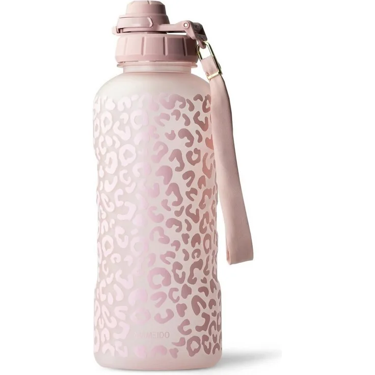 MAMEIDO Trinkflasche, mit 2-in-1 Deckel, Zeitmarkierung, Handschlaufe in 0,5l, 1l, 1,5l & 2l