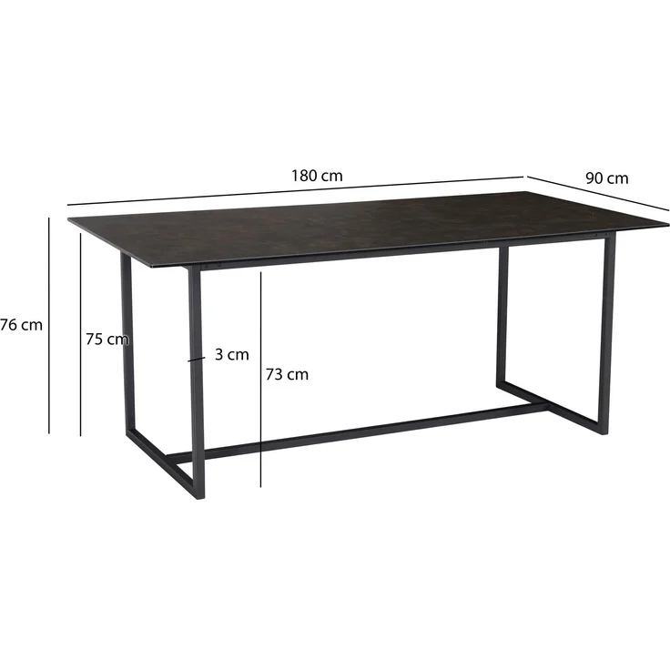 Esszimmertisch 180x90x76cm Keramik Glas Schwarz Metallbeine Rechteckig – Bild 6