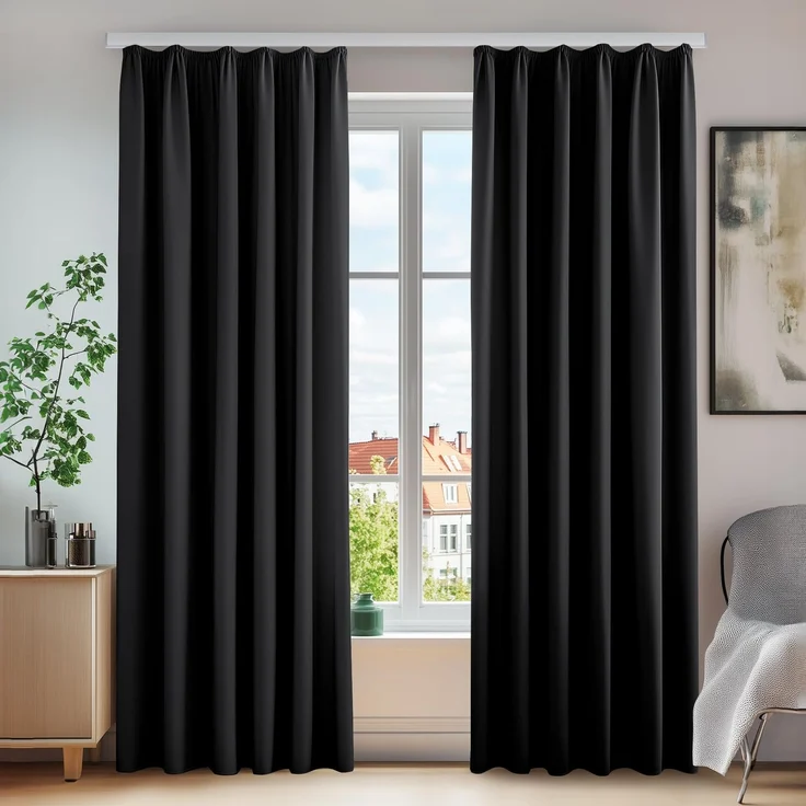 Deconovo Vorhang Blickdicht mit Kräuselband Schienensystem Gardinen Schwarz | 2er Set, H 290 x B 140 cm, Thermogardine Wärmeisolierend, Sichtschutz, Wohnzimmer, Sonnenschutz, Wärmehaltung, Wohnzimmer