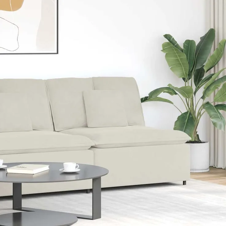 vidaXL Modulares Sofa Mittelmodul mit Kissen Creme 100 cm 4104436